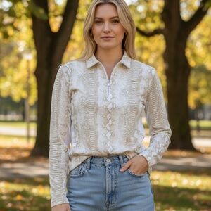 Elegant Gray Patterned Long Sleeve Top